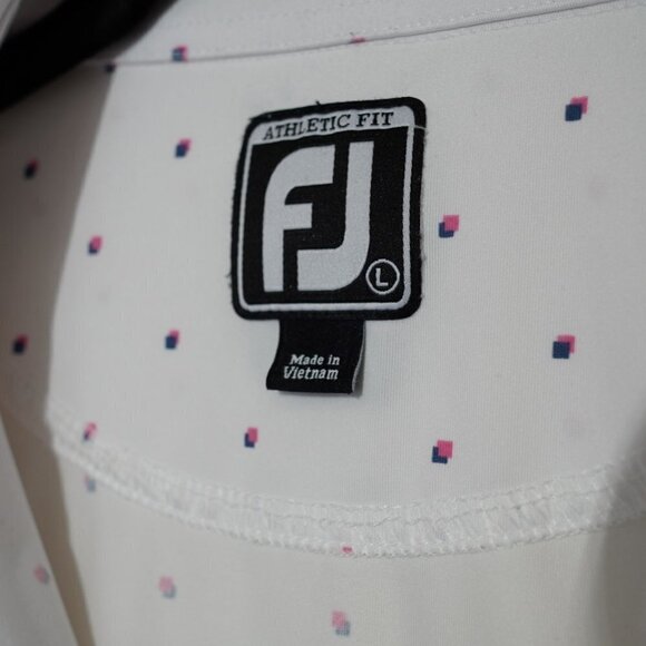 FootJoy Men's Polo Shirt White Polka Dots Athletic Fit Sz‎ L - Picture 3 of 8